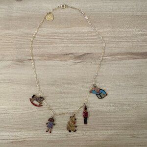 Vintage NYC Lucy Isaacs Gold Tone Christmas Themed Charm Necklace